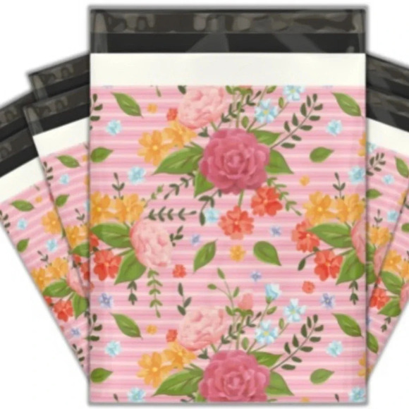 10 10x13 FLORAL POLY MAILER SHIPPING ENVELOPES PINK FLORAL BUSINESS ENVELOPE - Picture 2 of 5